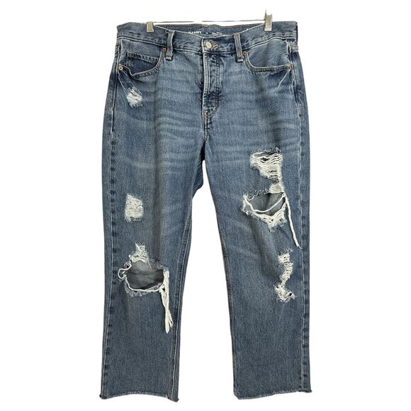 Old Navy Womens High Rise Slouchy Straight Raw Hem Distressed Jeans size 10 - Picture 1 of 14